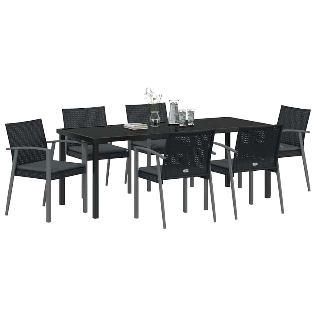 vidaXL Zestaw do jadalni w ogrodzie 7 pcs Czarny i szary Rattan PE