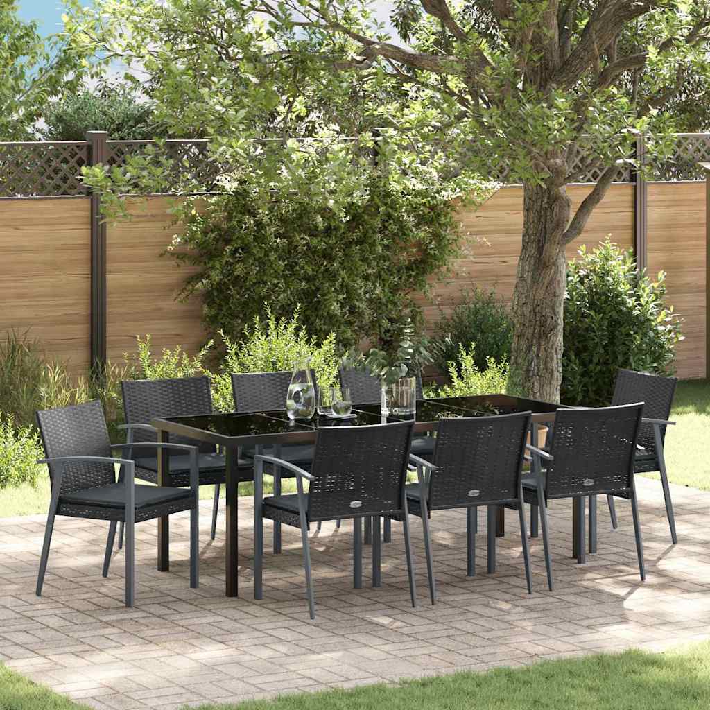 vidaXL Zestaw do jadalni w ogrodzie 9 pcs Czarny i szary Rattan PE