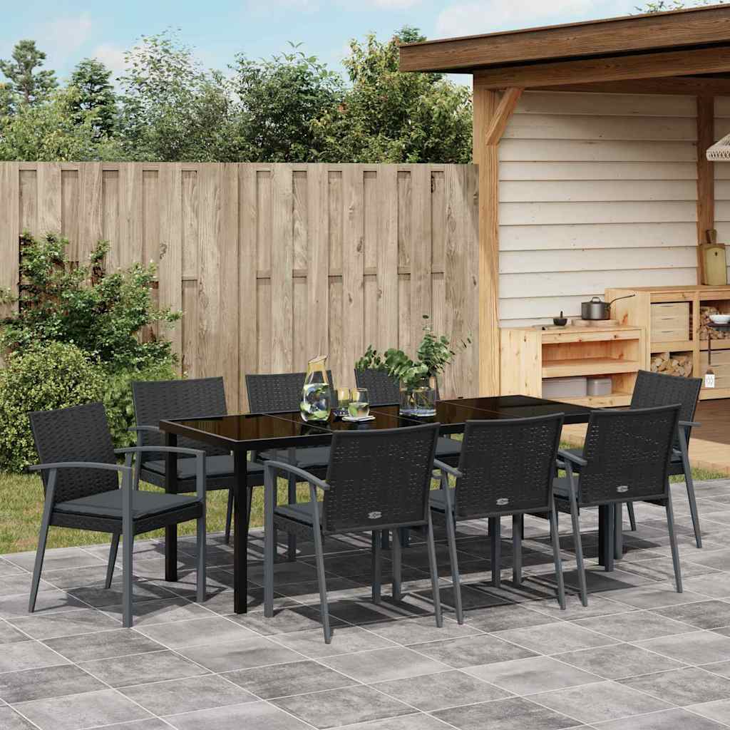 vidaXL Zestaw do jadalni w ogrodzie 9 pcs Czarny i szary Rattan PE
