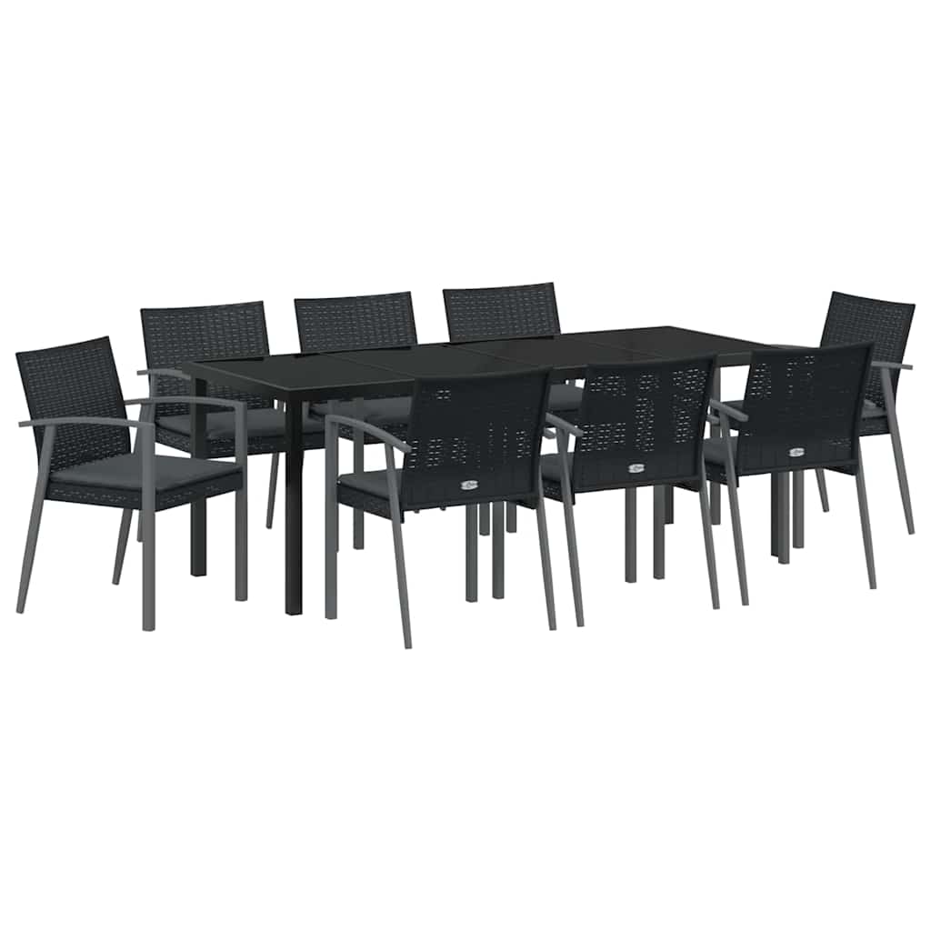 vidaXL Zestaw do jadalni w ogrodzie 9 pcs Czarny i szary Rattan PE