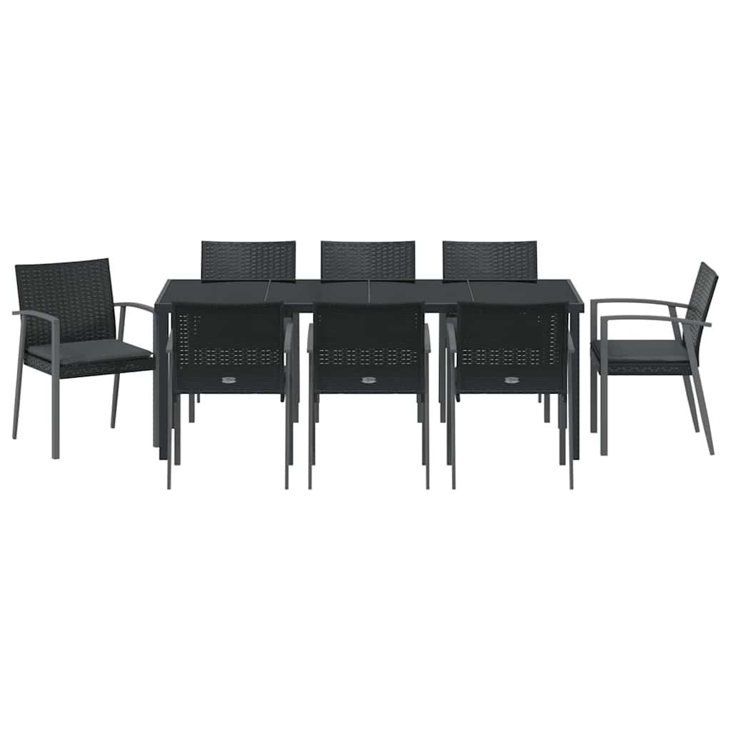 vidaXL Zestaw do jadalni w ogrodzie 9 pcs Czarny i szary Rattan PE