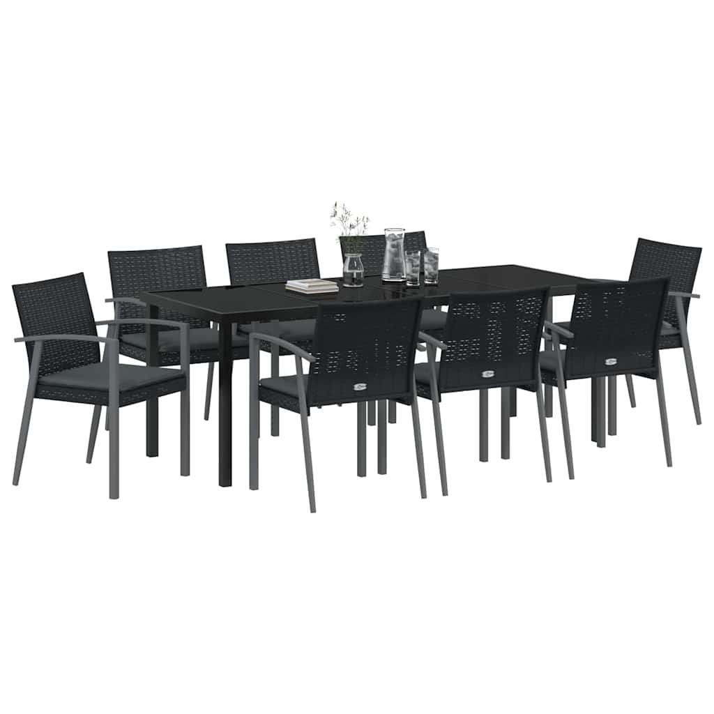 vidaXL Zestaw do jadalni w ogrodzie 9 pcs Czarny i szary Rattan PE