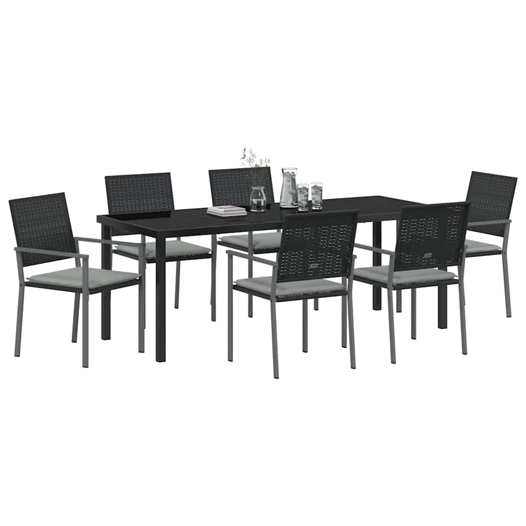 vidaXL Zestaw do jadalni w ogrodzie 7 pcs Czarny i Jasnoszary