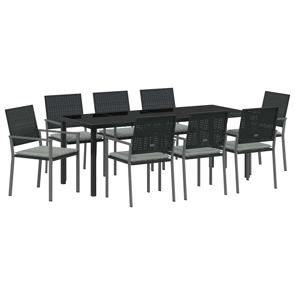 vidaXL Zestaw do jadalni w ogrodzie 9 pcs Czarny i Jasnoszary