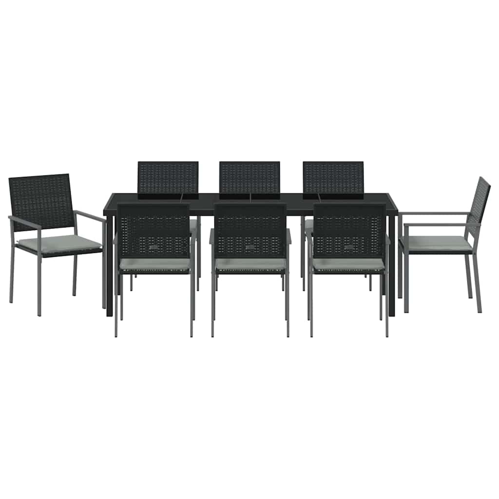 vidaXL Zestaw do jadalni w ogrodzie 9 pcs Czarny i Jasnoszary