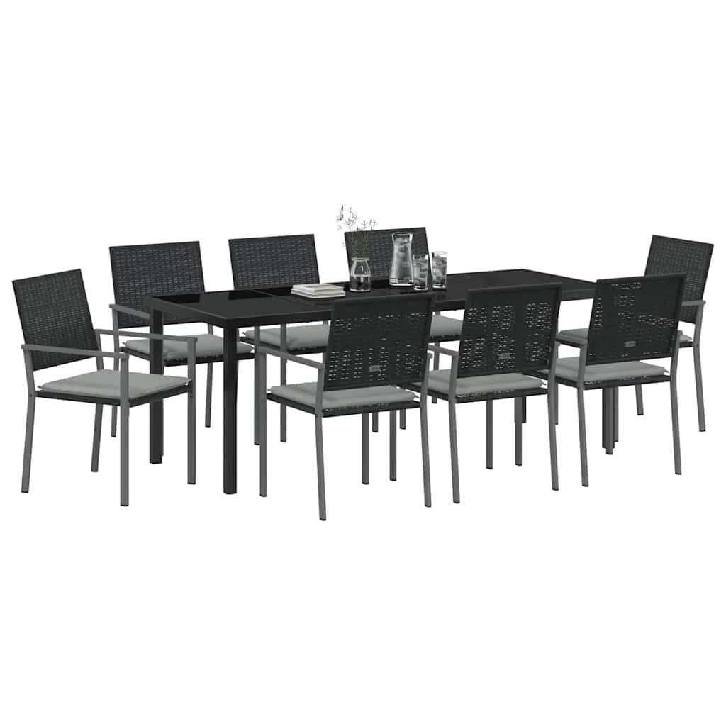 vidaXL Zestaw do jadalni w ogrodzie 9 pcs Czarny i Jasnoszary