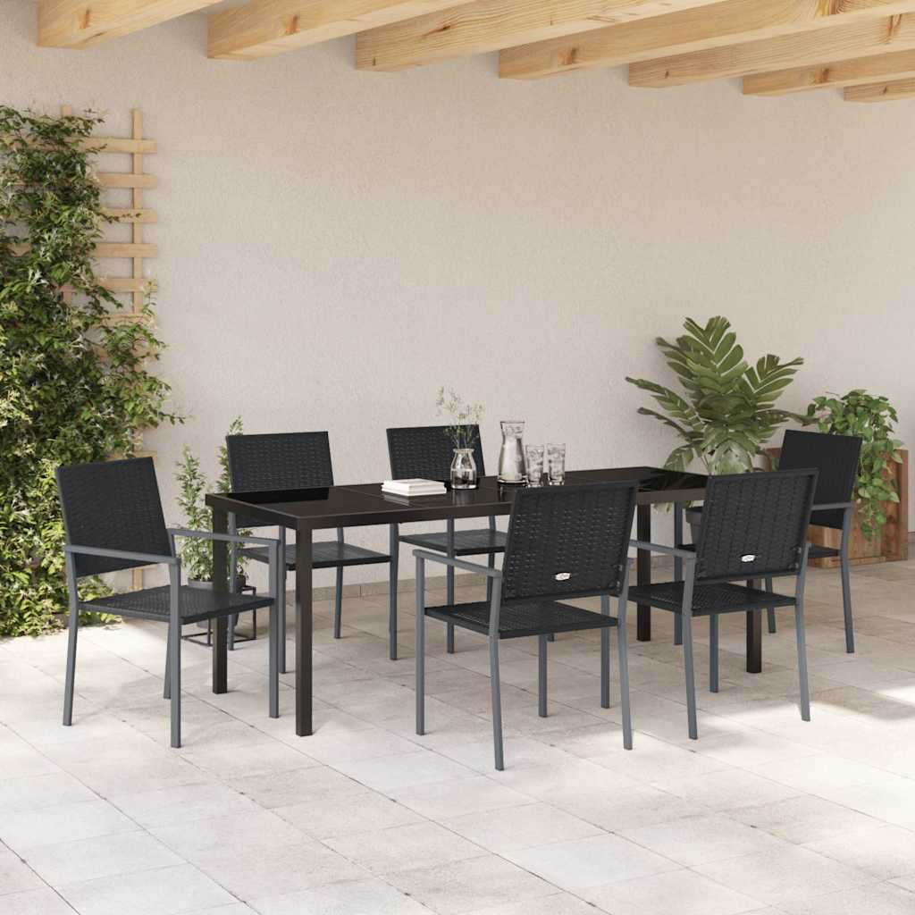 vidaXL Zestaw do jadalni w ogrodzie 7 pcs Czarny Rattan PE