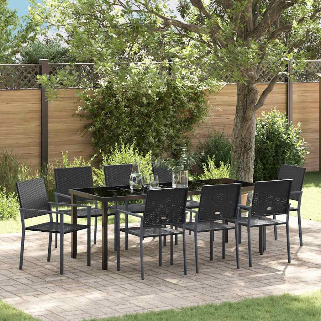 vidaXL Zestaw do jadalni w ogrodzie 9 pcs Czarny Rattan PE