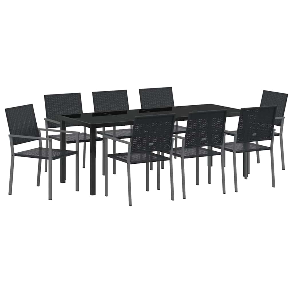 vidaXL Zestaw do jadalni w ogrodzie 9 pcs Czarny Rattan PE
