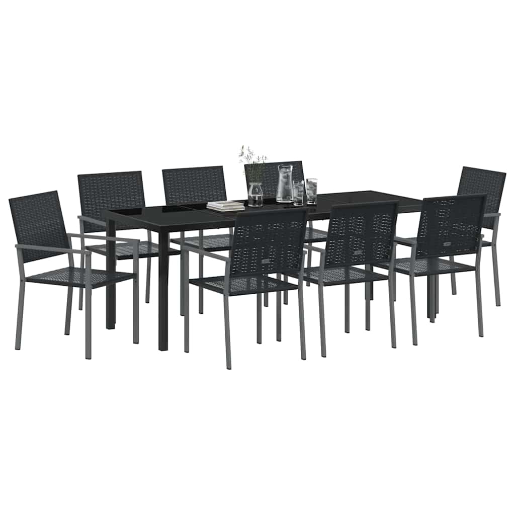 vidaXL Zestaw do jadalni w ogrodzie 9 pcs Czarny Rattan PE