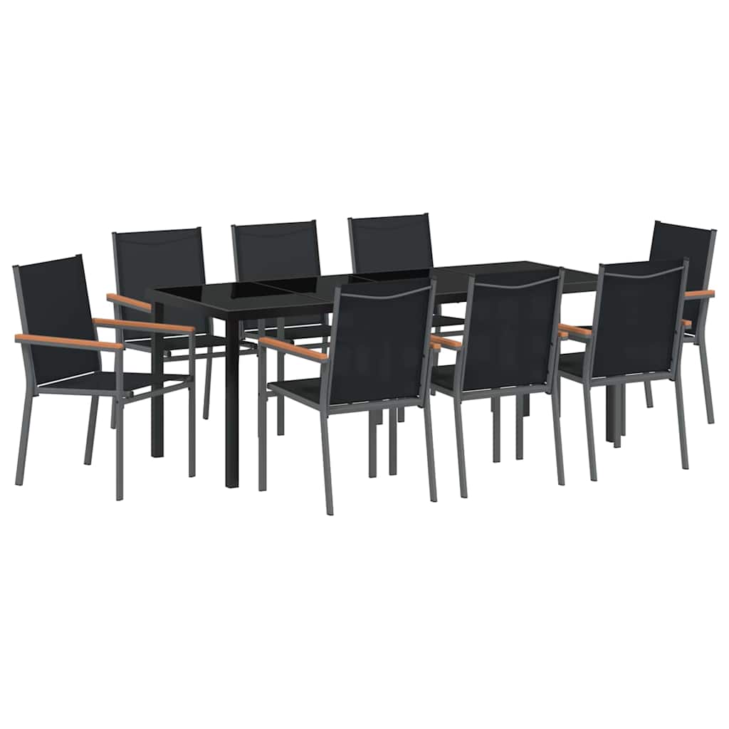 vidaXL Zestaw do jadalni w ogrodzie 9 pcs Czarny