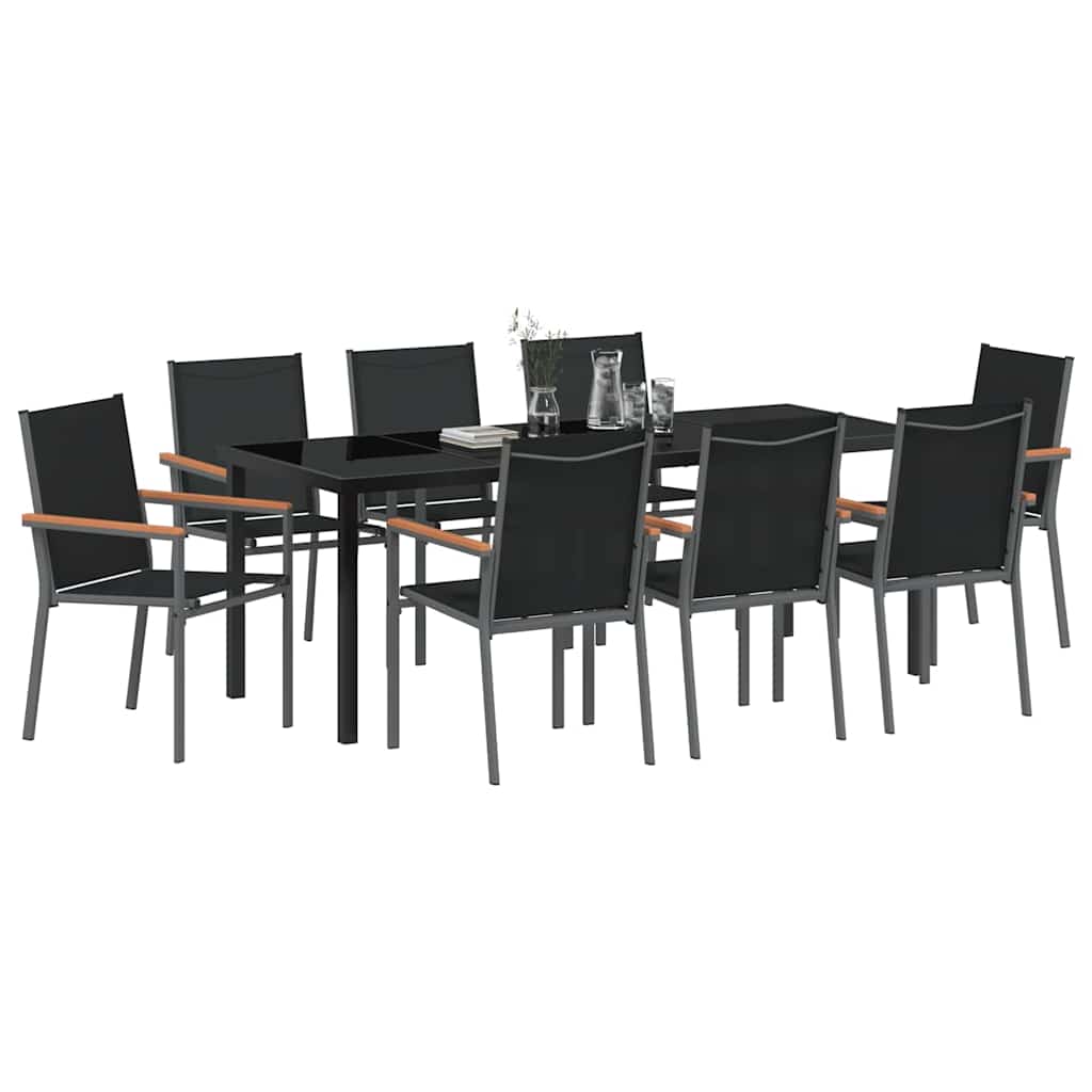 vidaXL Zestaw do jadalni w ogrodzie 9 pcs Czarny