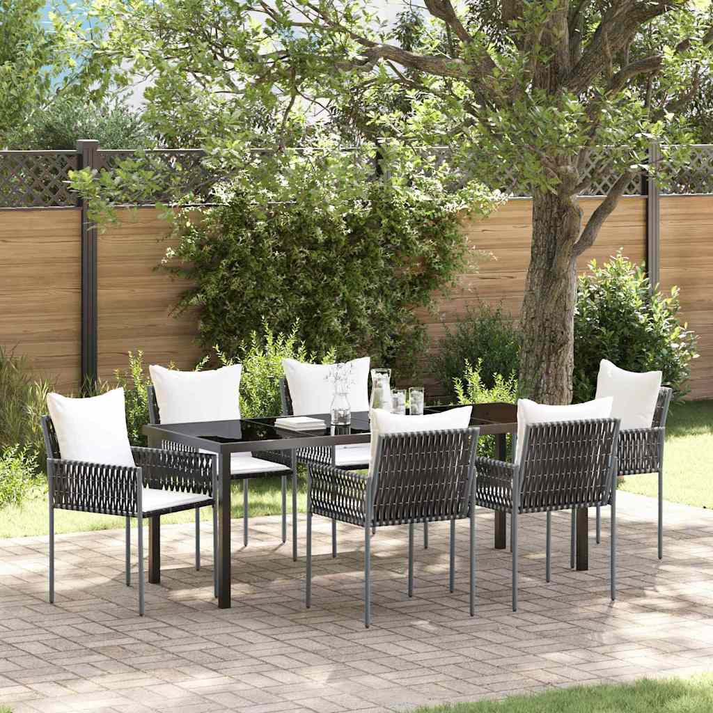 vidaXL Zestaw do jadalni w ogrodzie 7 pcs Brązowy i czarny Rattan PE