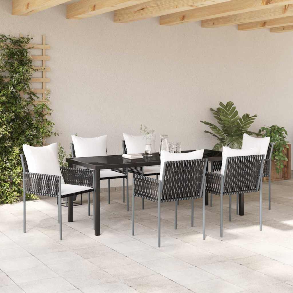 vidaXL Zestaw do jadalni w ogrodzie 7 pcs Brązowy i czarny Rattan PE
