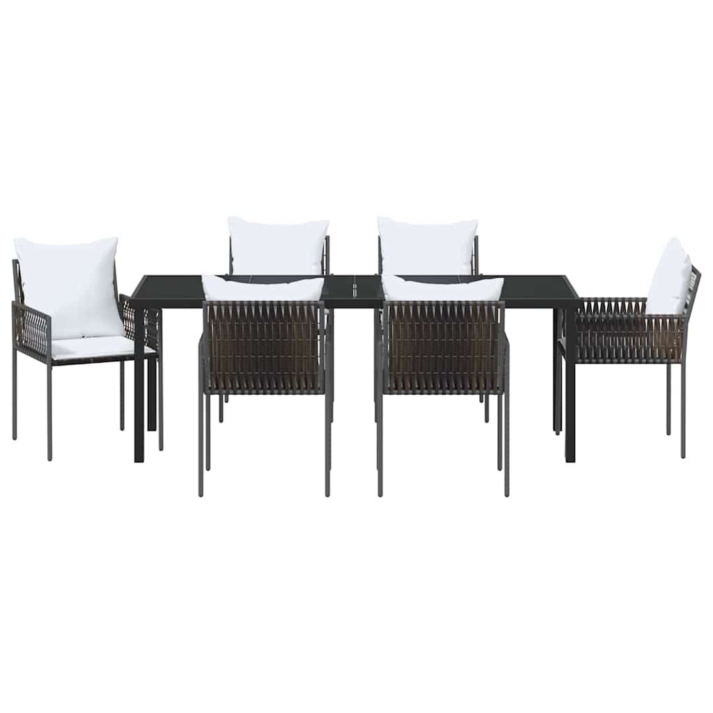 vidaXL Zestaw do jadalni w ogrodzie 7 pcs Brązowy i czarny Rattan PE