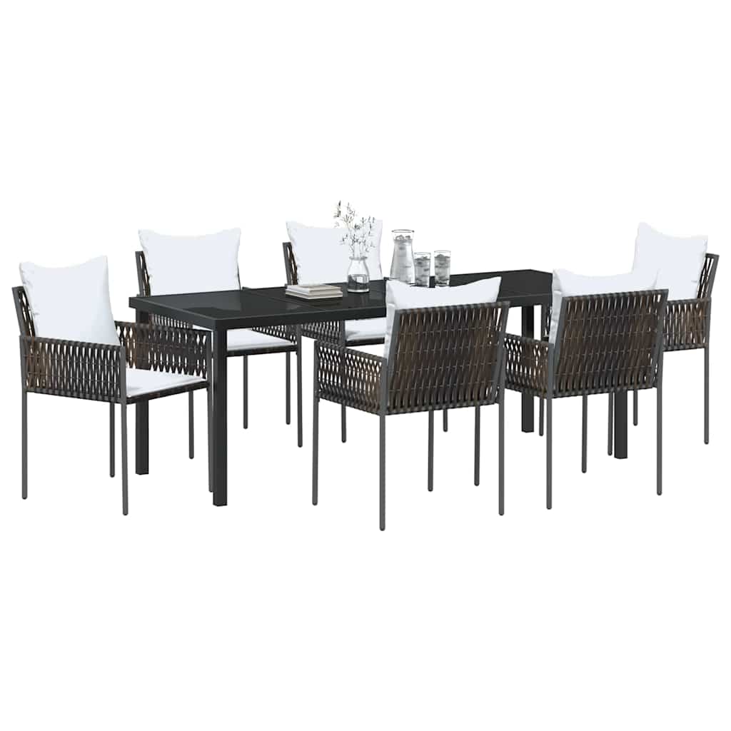 vidaXL Zestaw do jadalni w ogrodzie 7 pcs Brązowy i czarny Rattan PE