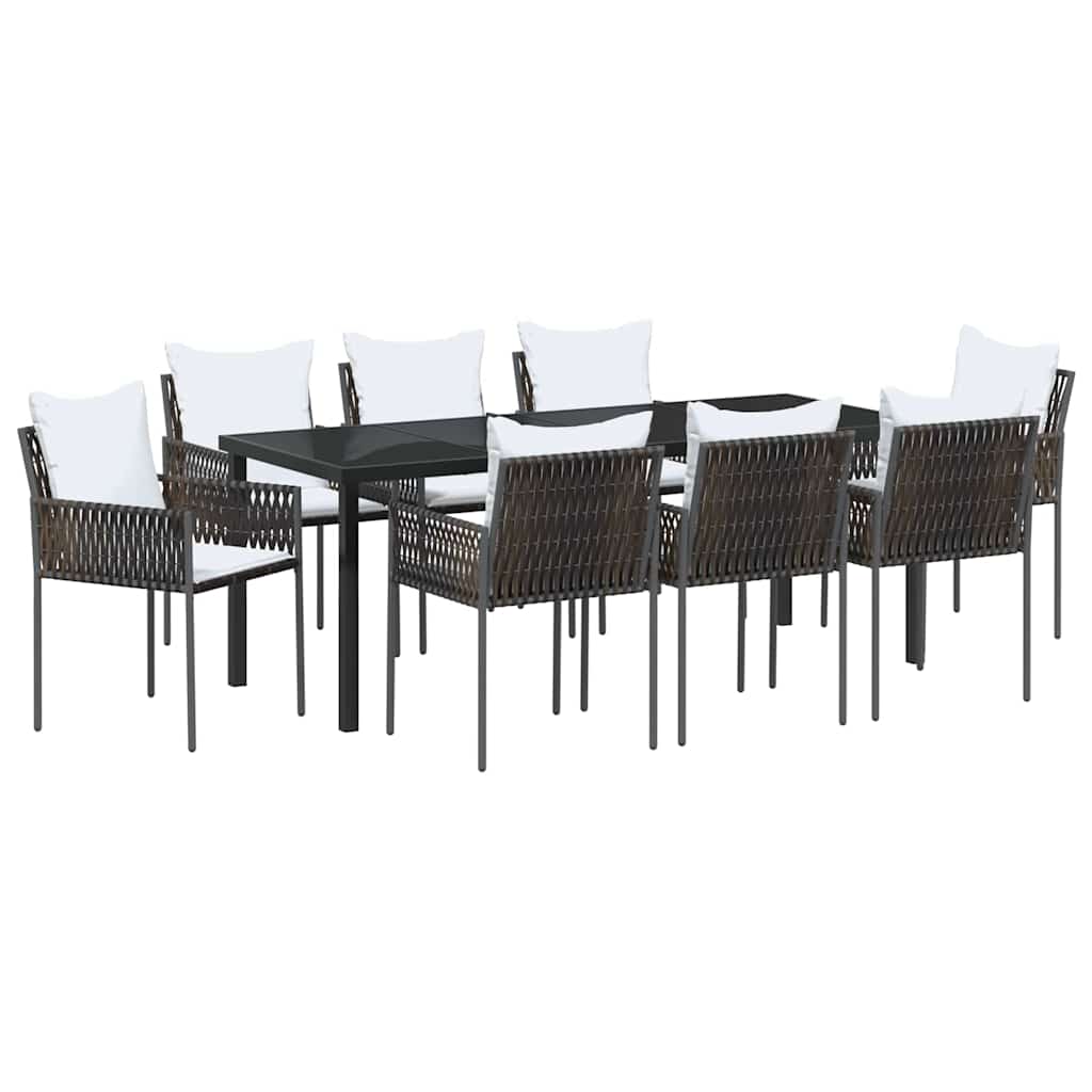 vidaXL Zestaw do jadalni w ogrodzie 9 pcs Brązowy i czarny Rattan PE