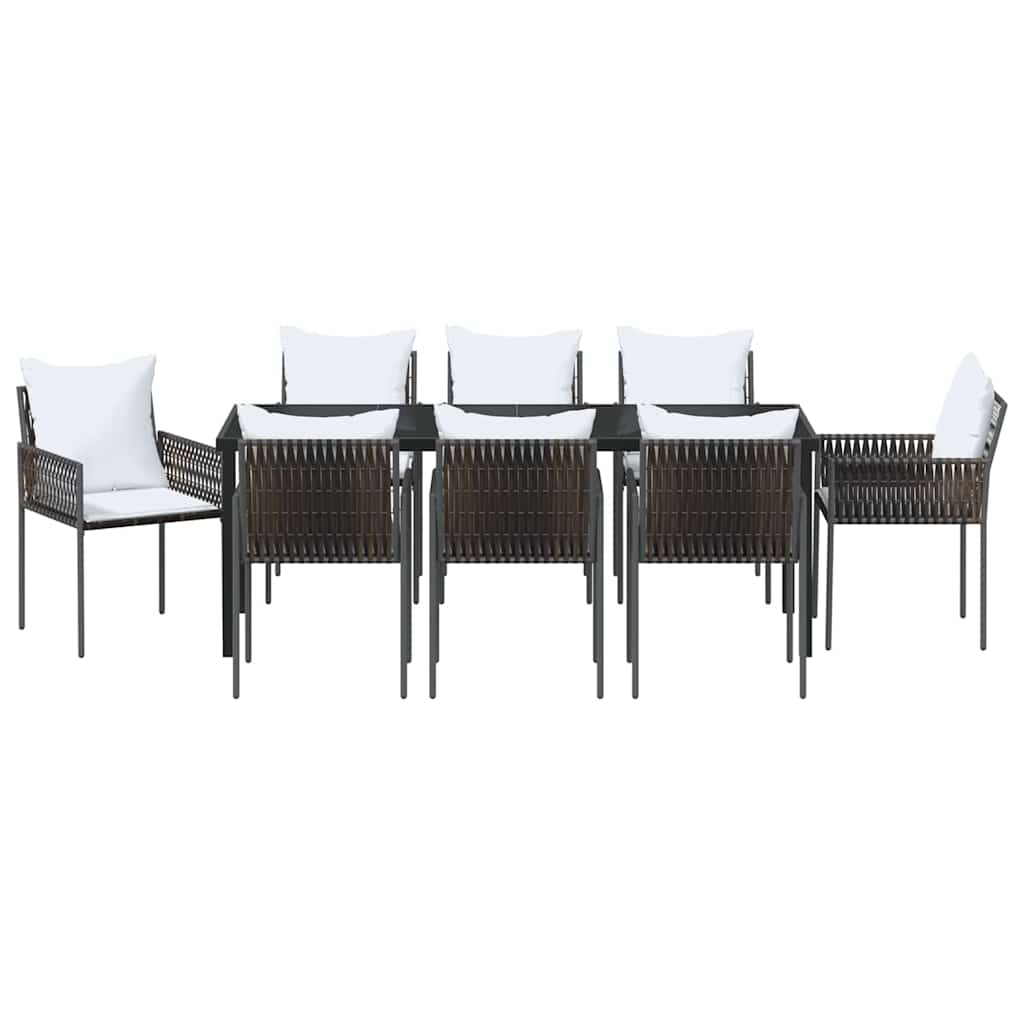 vidaXL Zestaw do jadalni w ogrodzie 9 pcs Brązowy i czarny Rattan PE