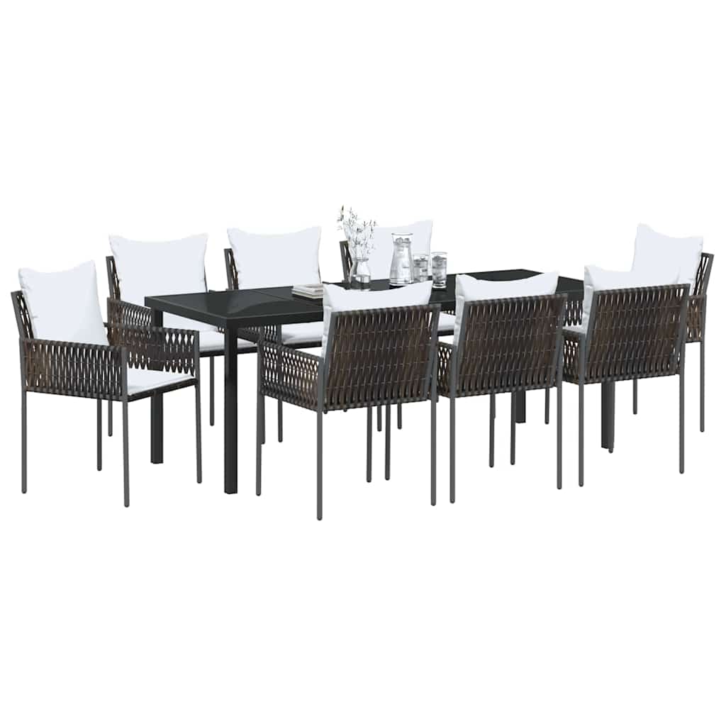 vidaXL Zestaw do jadalni w ogrodzie 9 pcs Brązowy i czarny Rattan PE