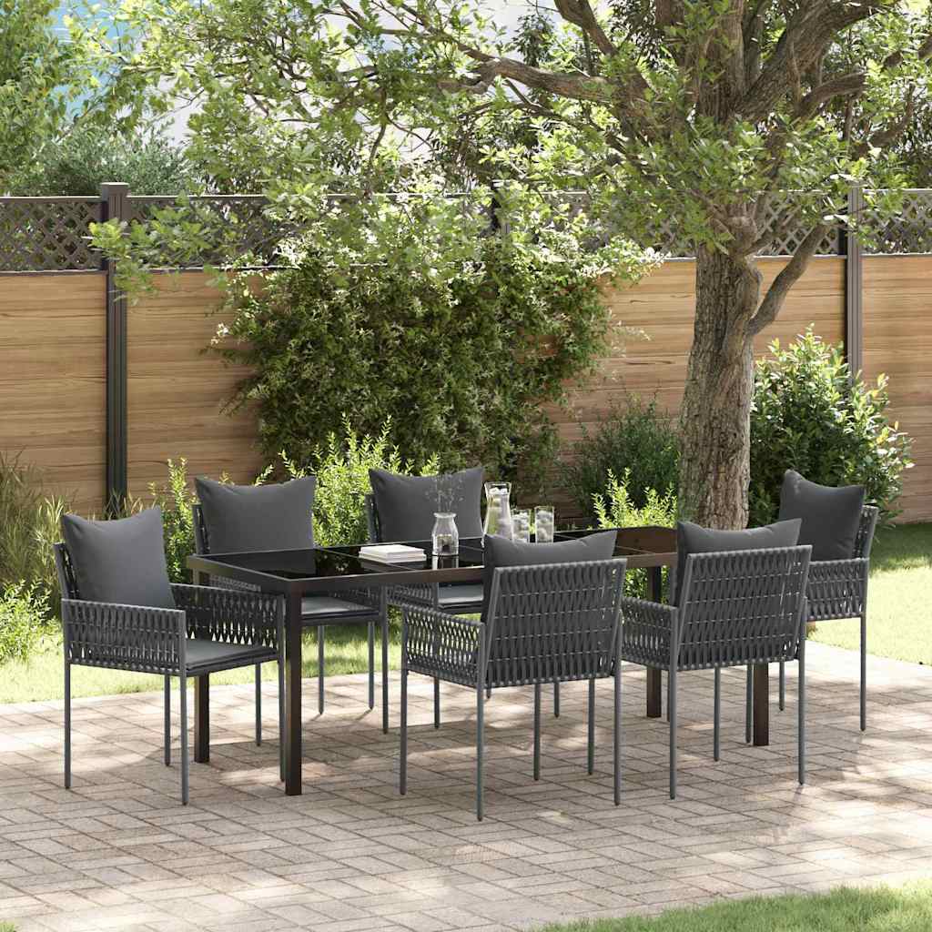 vidaXL Zestaw do jadalni w ogrodzie 7 pcs Czarny i szary Rattan PE