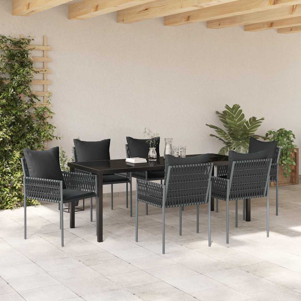 vidaXL Zestaw do jadalni w ogrodzie 7 pcs Czarny i szary Rattan PE