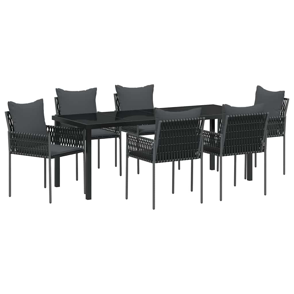 vidaXL Zestaw do jadalni w ogrodzie 7 pcs Czarny i szary Rattan PE