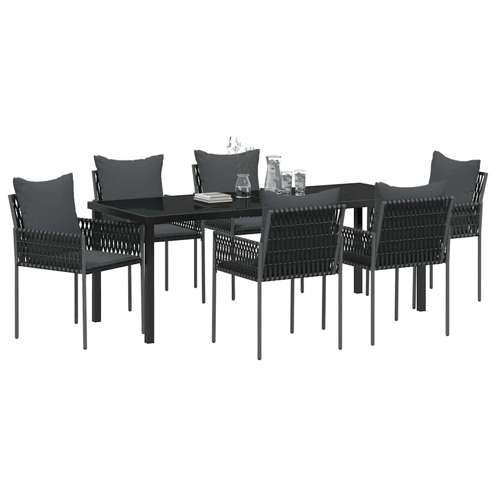 vidaXL Zestaw do jadalni w ogrodzie 7 pcs Czarny i szary Rattan PE