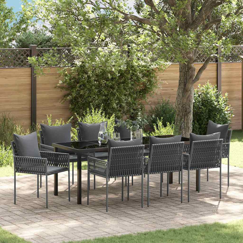 vidaXL Zestaw do jadalni w ogrodzie 9 pcs Czarny i szary Rattan PE
