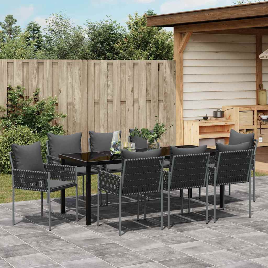 vidaXL Zestaw do jadalni w ogrodzie 9 pcs Czarny i szary Rattan PE