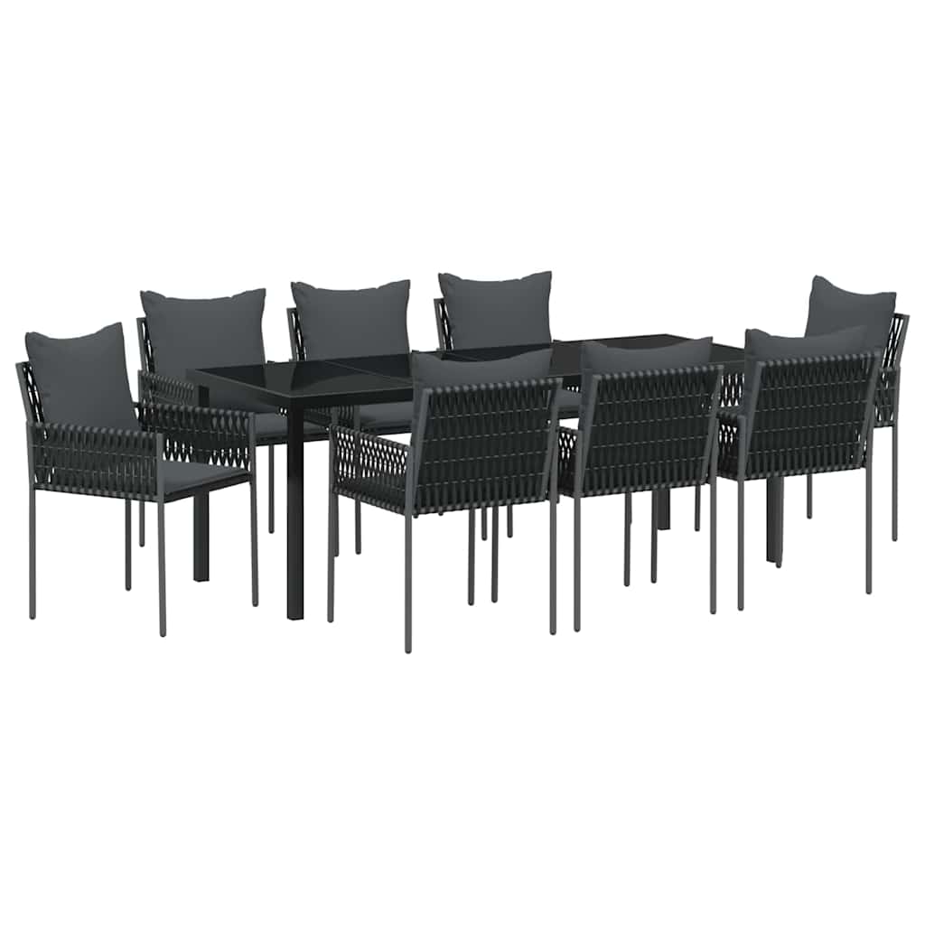 vidaXL Zestaw do jadalni w ogrodzie 9 pcs Czarny i szary Rattan PE