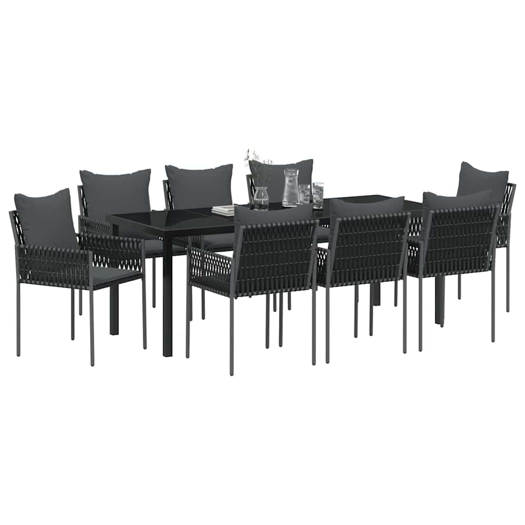 vidaXL Zestaw do jadalni w ogrodzie 9 pcs Czarny i szary Rattan PE