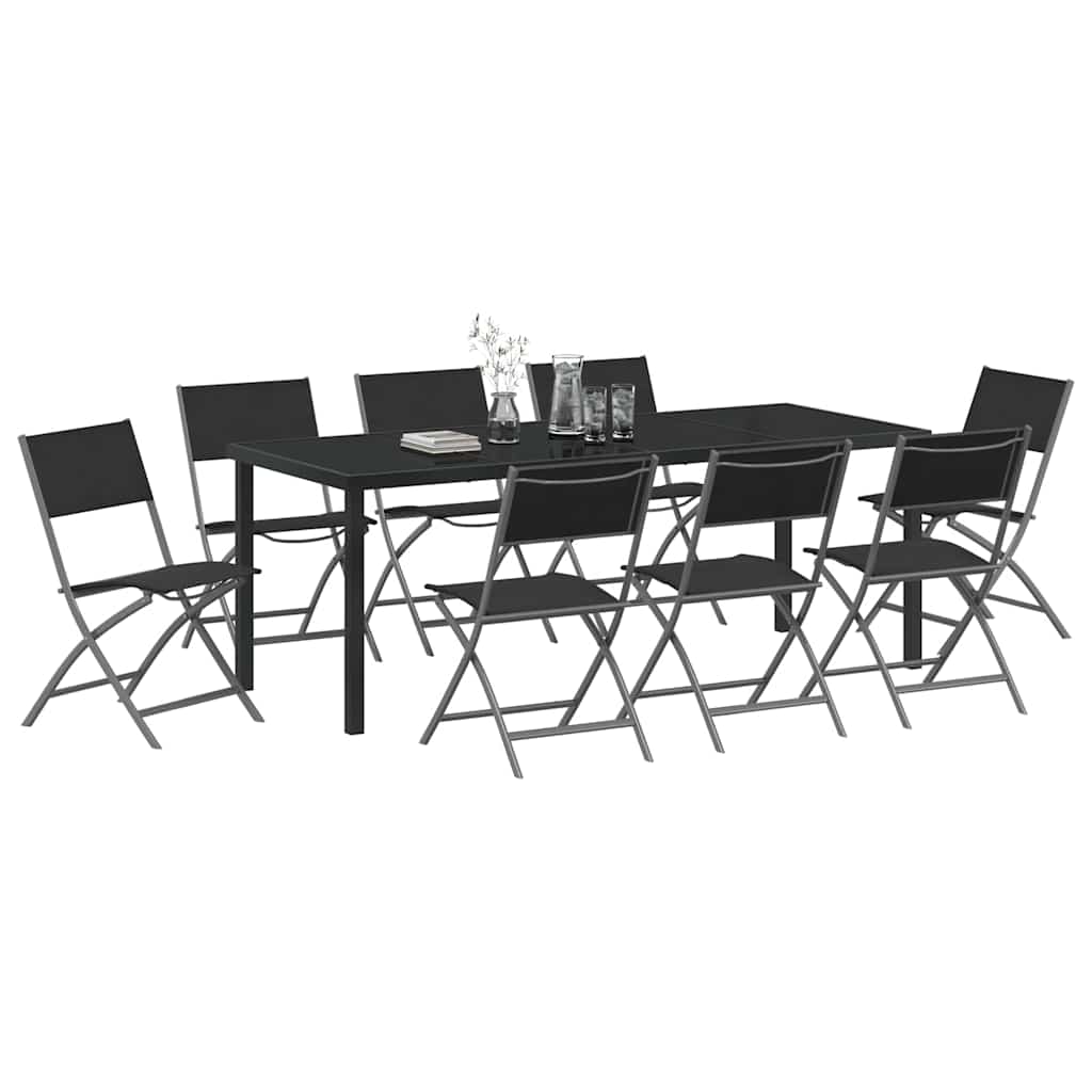 vidaXL Zestaw do jadalni w ogrodzie 9 pcs Czarny