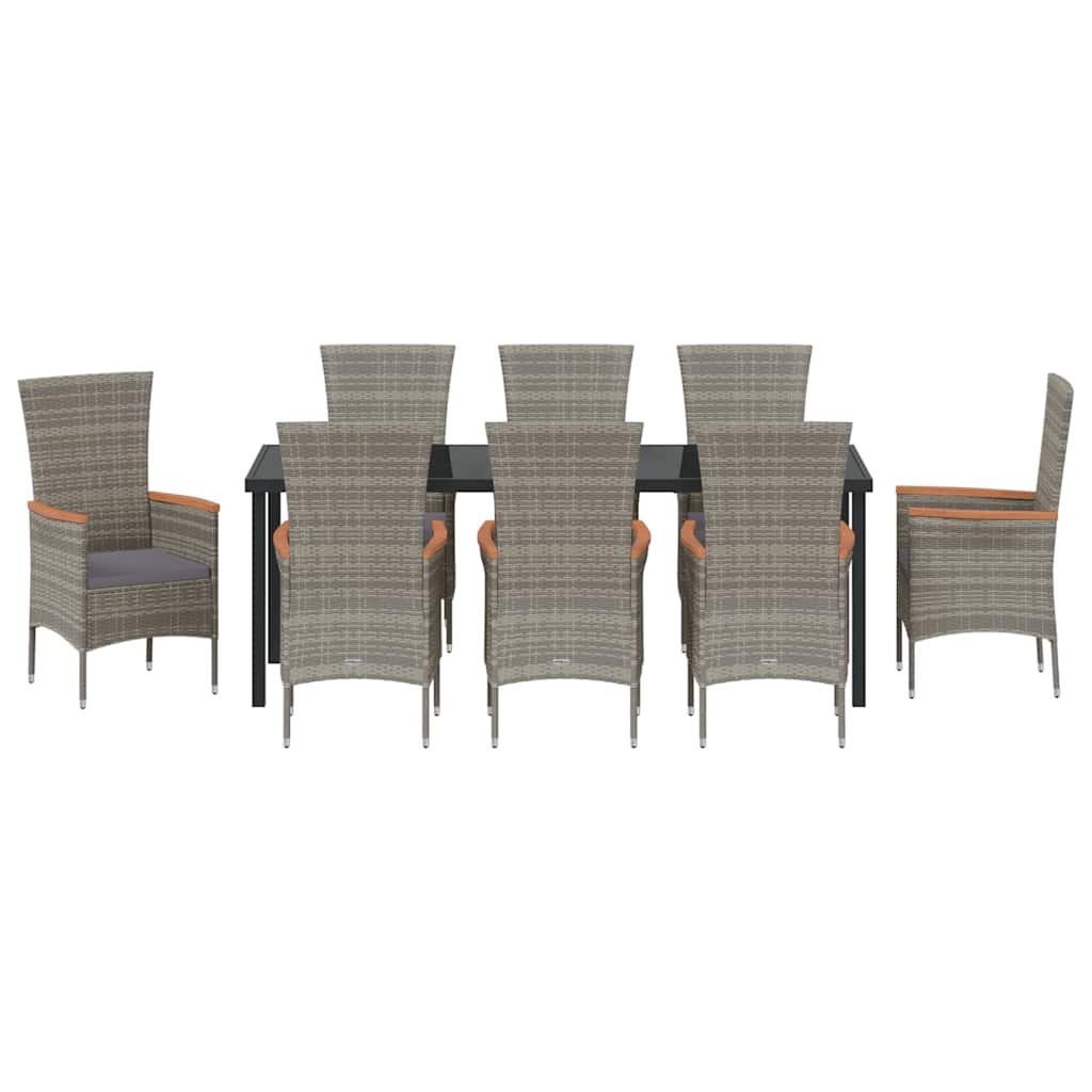 vidaXL Zestaw do jadalni w ogrodzie z poduszką 9 pcs Szary
