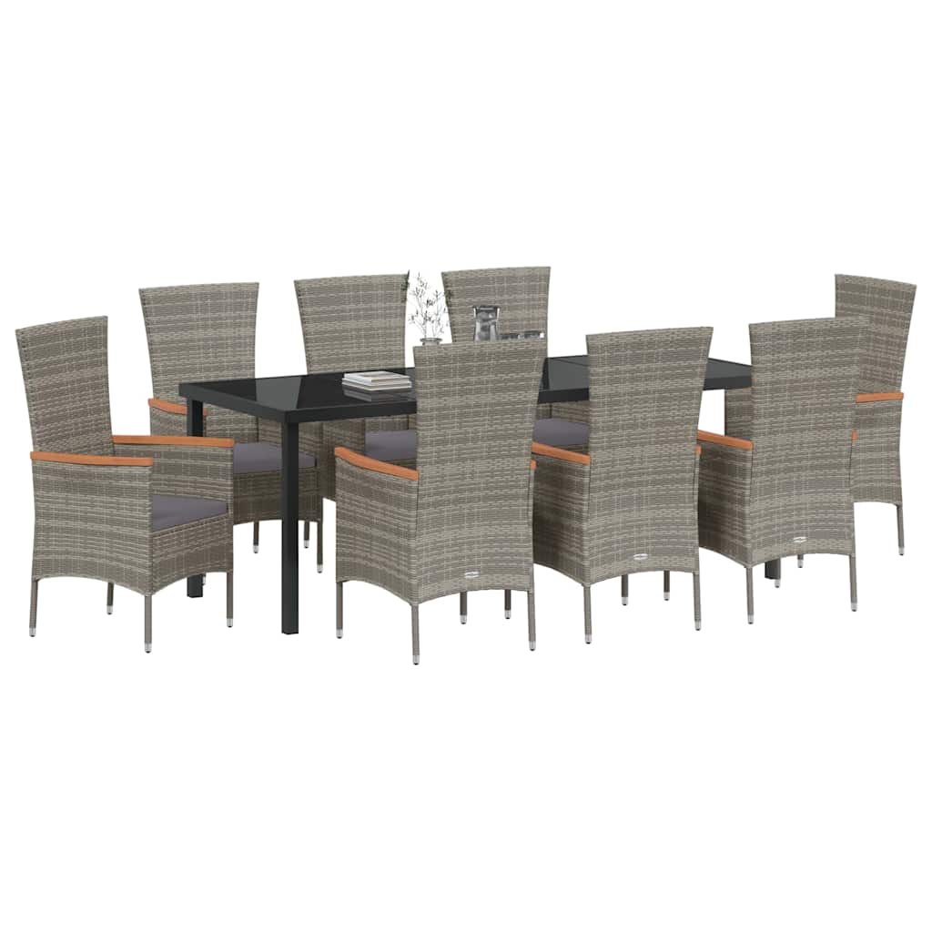 vidaXL Zestaw do jadalni w ogrodzie z poduszką 9 pcs Szary