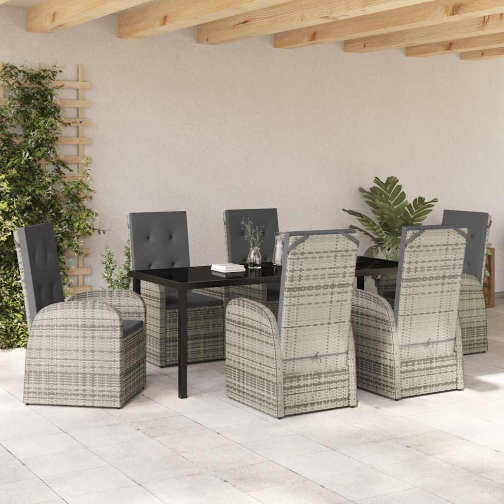 vidaXL Zestaw do jadalni w ogrodzie z poduszką 7 pcs Szary polirattan
