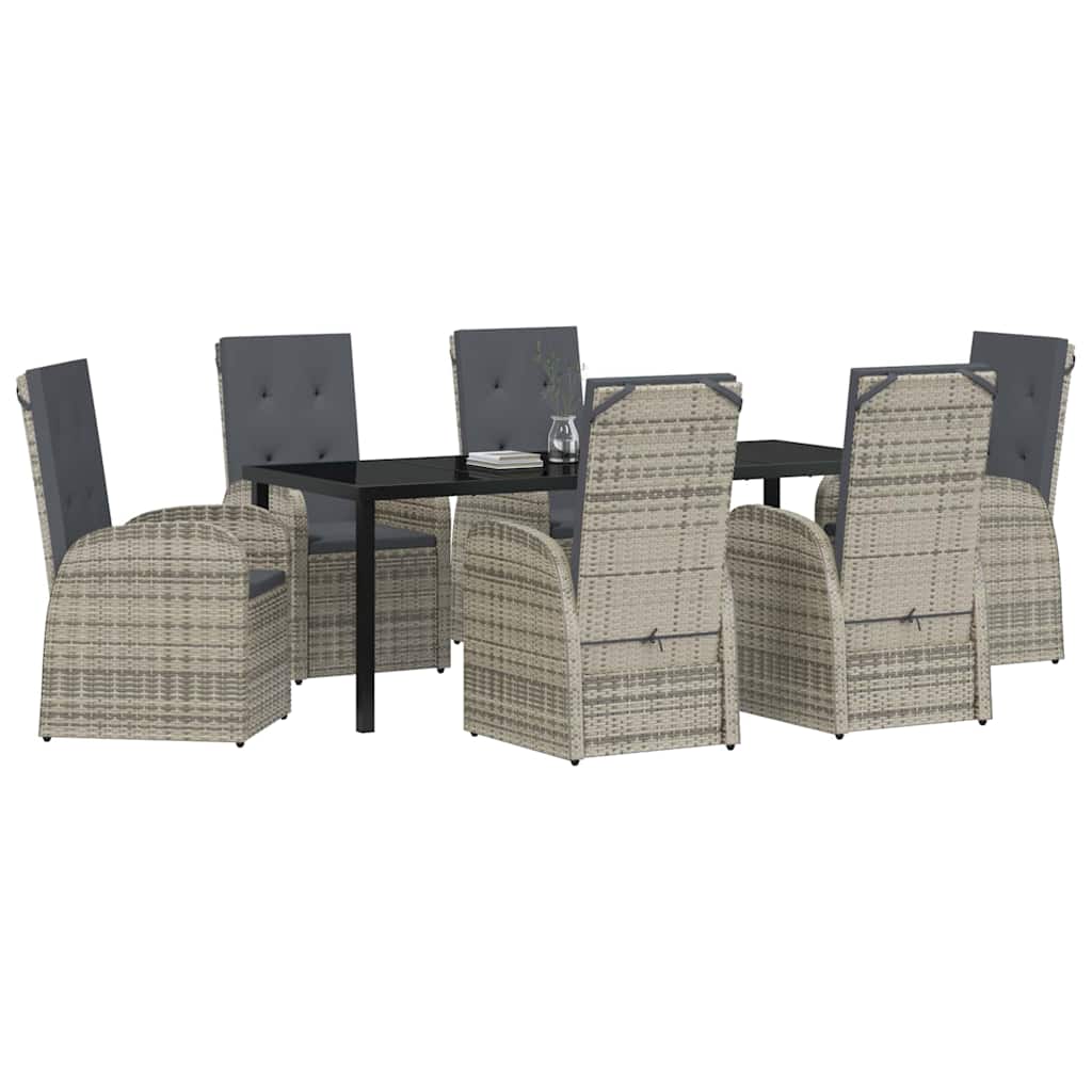 vidaXL Zestaw do jadalni w ogrodzie z poduszką 7 pcs Szary polirattan