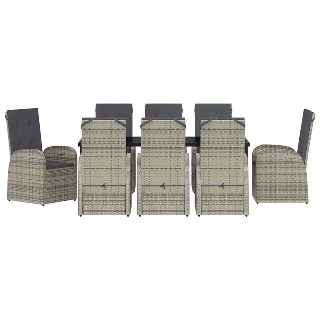 vidaXL Zestaw do jadalni w ogrodzie z poduszką 9 pcs Szary polirattan