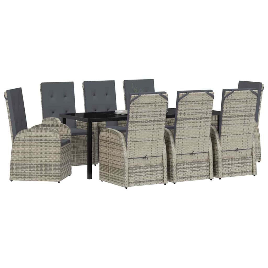 vidaXL Zestaw do jadalni w ogrodzie z poduszką 9 pcs Szary polirattan