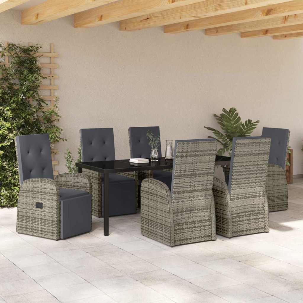 vidaXL Zestaw do jadalni w ogrodzie z poduszką 7 pcs Szary polirattan