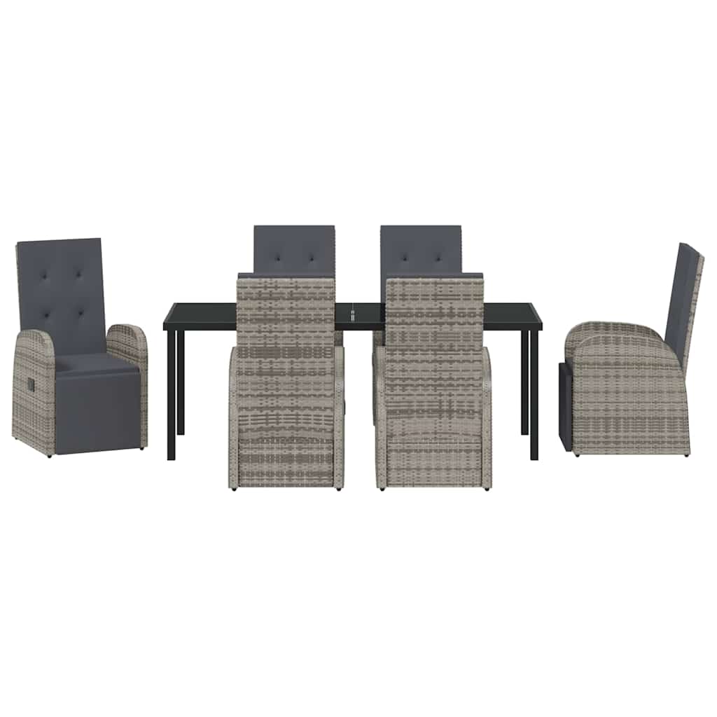 vidaXL Zestaw do jadalni w ogrodzie z poduszką 7 pcs Szary polirattan