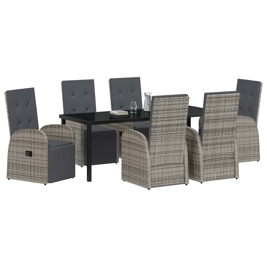 vidaXL Zestaw do jadalni w ogrodzie z poduszką 7 pcs Szary polirattan