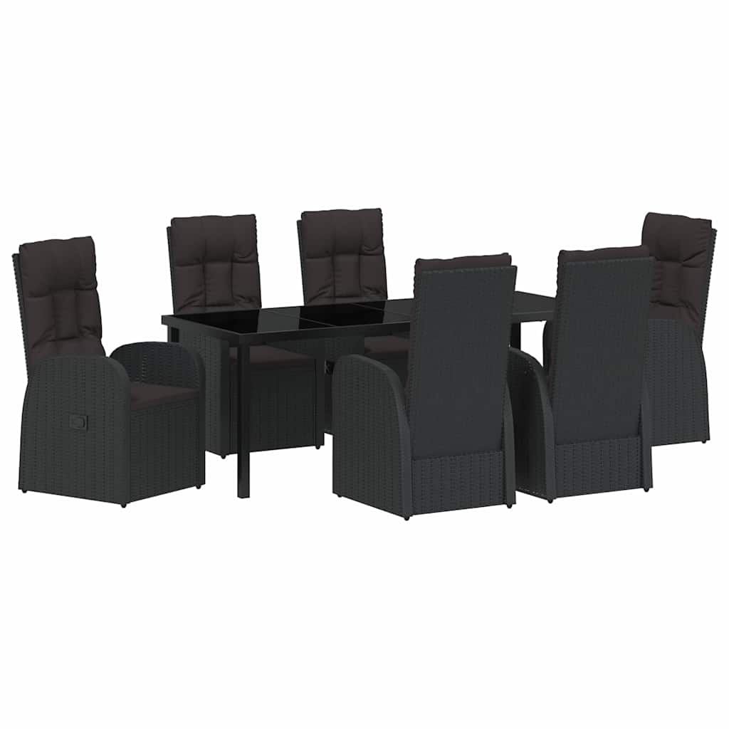 vidaXL Zestaw do jadalni w ogrodzie z poduszką 7 pcs Czarny polirattan