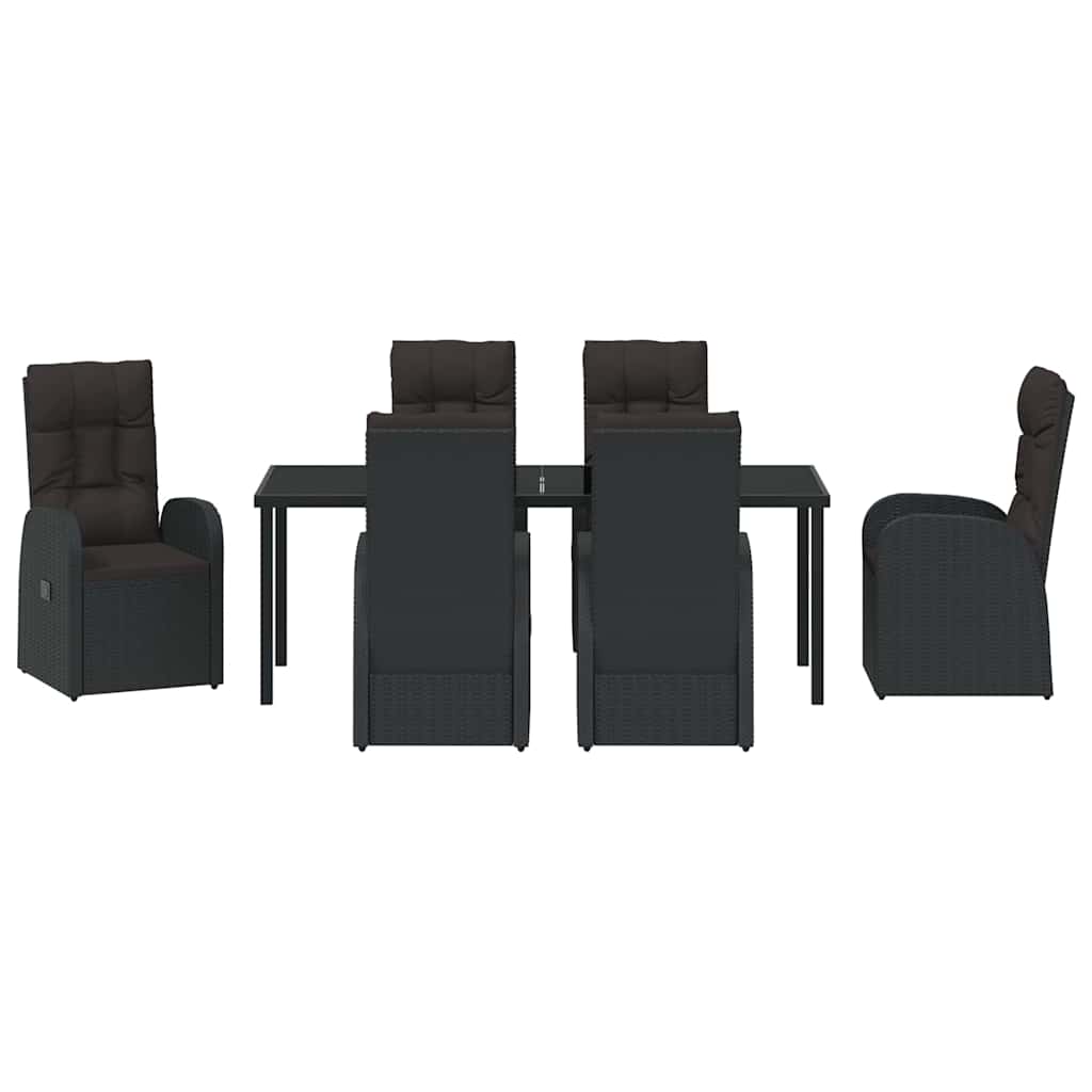 vidaXL Zestaw do jadalni w ogrodzie z poduszką 7 pcs Czarny polirattan