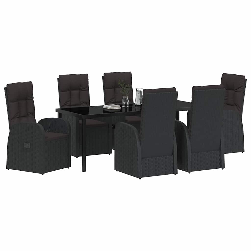 vidaXL Zestaw do jadalni w ogrodzie z poduszką 7 pcs Czarny polirattan
