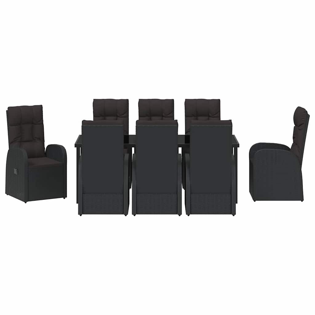 vidaXL Zestaw do jadalni w ogrodzie z poduszką 9 pcs Czarny polirattan