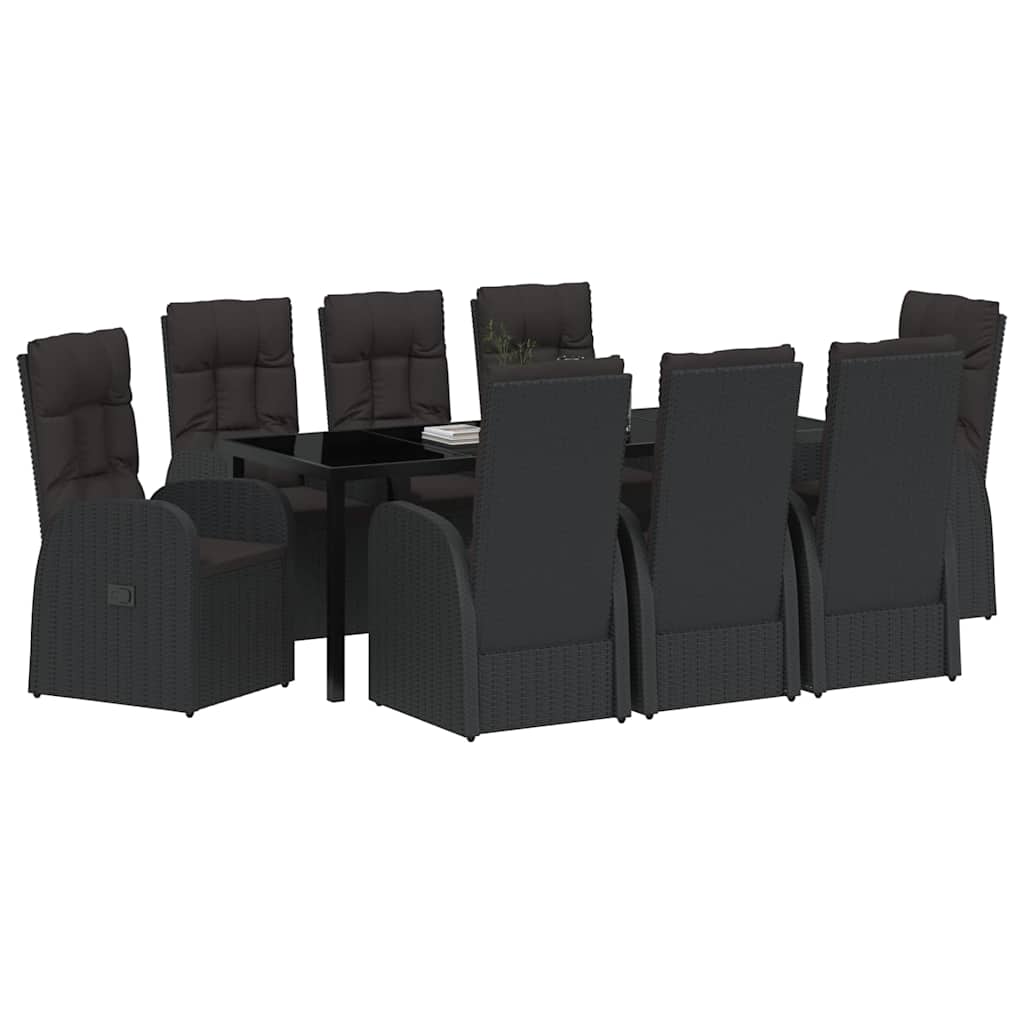 vidaXL Zestaw do jadalni w ogrodzie z poduszką 9 pcs Czarny polirattan