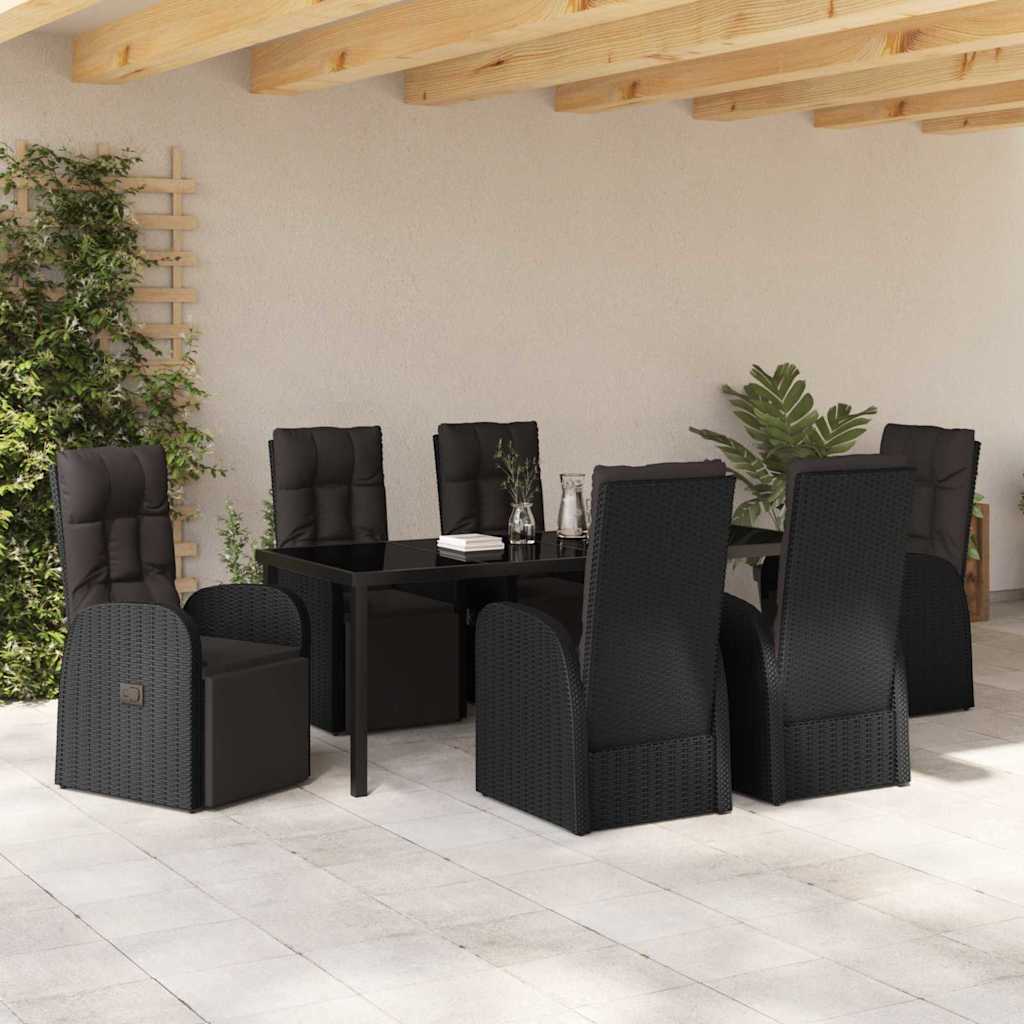 vidaXL Zestaw do jadalni w ogrodzie z poduszką 7 pcs Czarny polirattan
