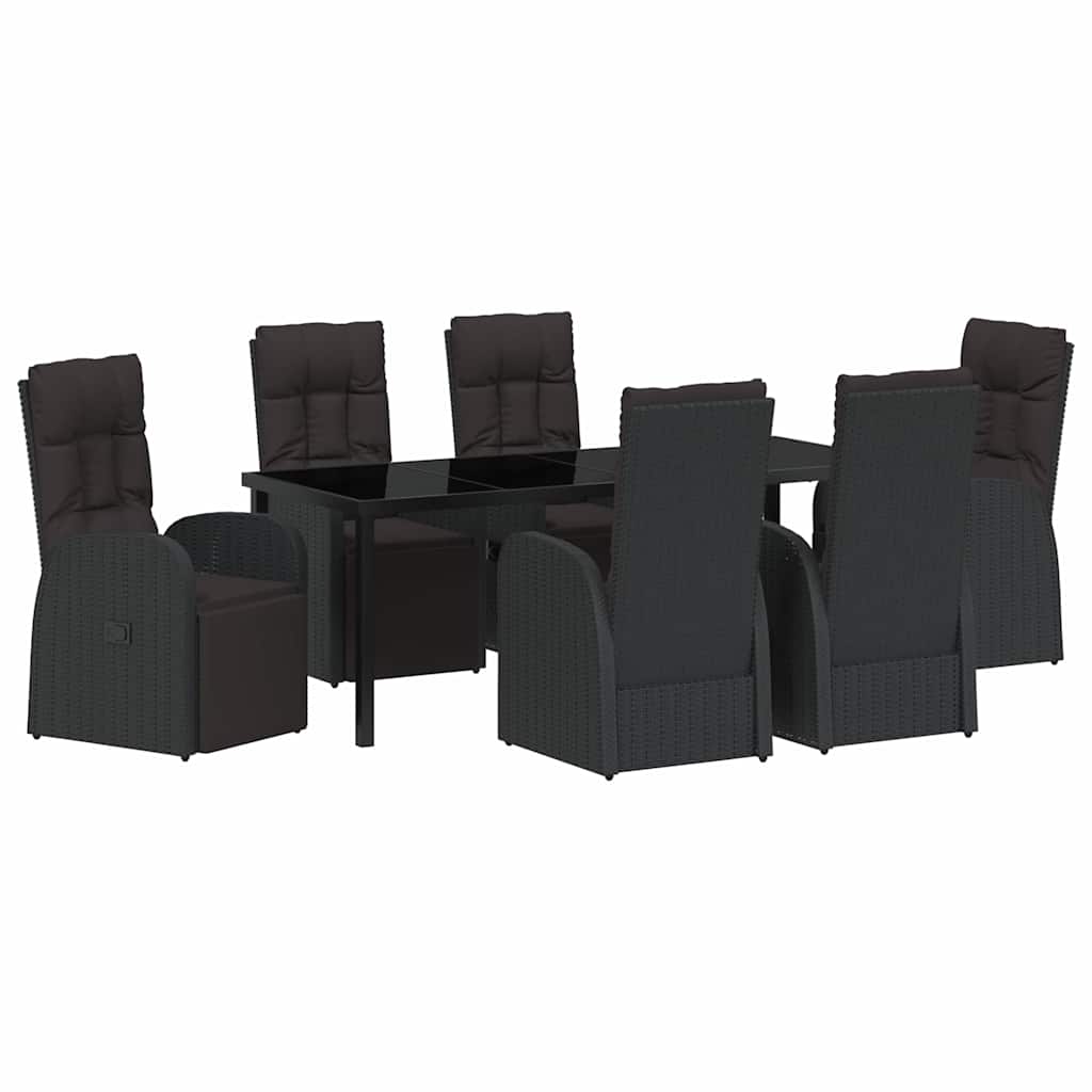 vidaXL Zestaw do jadalni w ogrodzie z poduszką 7 pcs Czarny polirattan