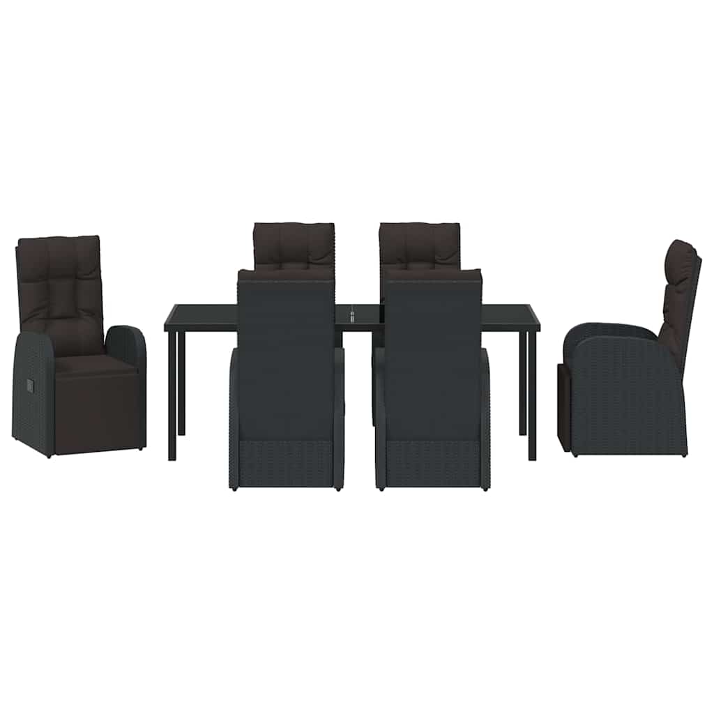vidaXL Zestaw do jadalni w ogrodzie z poduszką 7 pcs Czarny polirattan