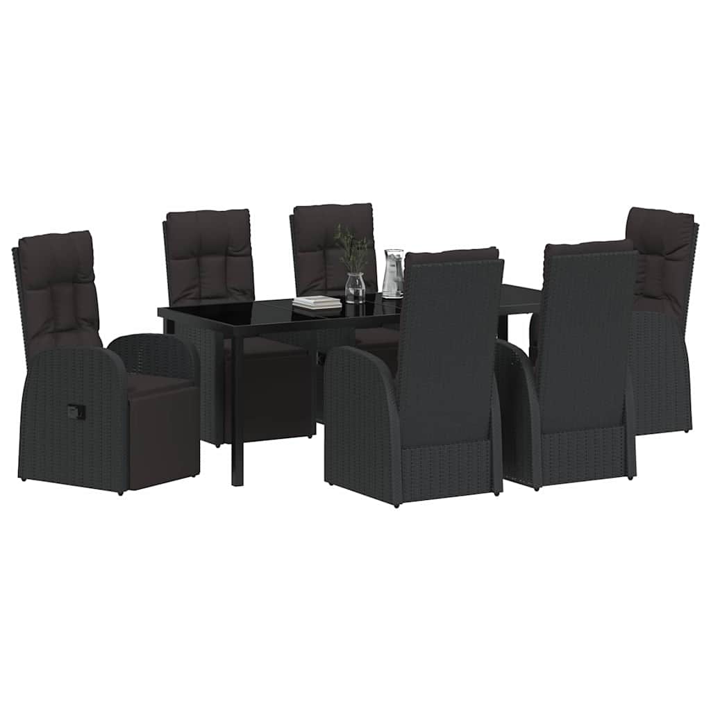 vidaXL Zestaw do jadalni w ogrodzie z poduszką 7 pcs Czarny polirattan